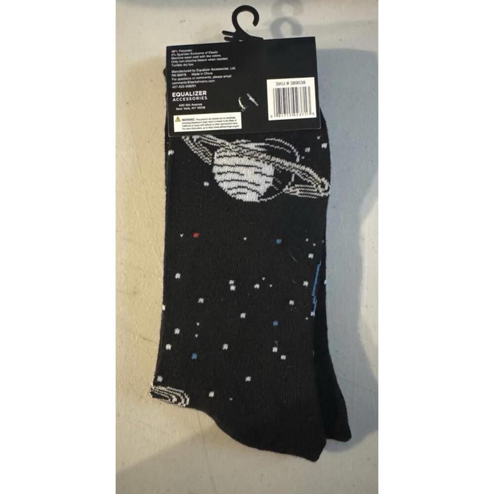 New 1 Pair Nasa Crew Socks Fits Mens Size 9-13 Black - Picture 2 of 2